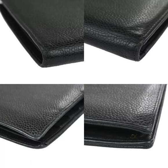 CHANEL CC Logo Long Bifold Wallet Purse Caviar Skin Leather Black France 81RJ714 - Picture 7 of 11